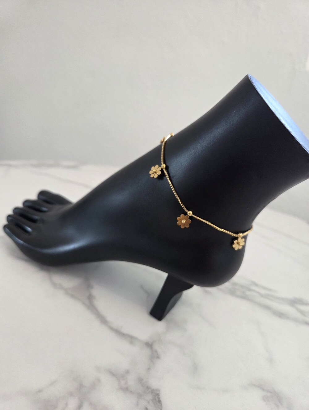 Gold Floral Daisy Charm Anklet Stainless Steel Foot Jewelry New - Picture 5 of 11